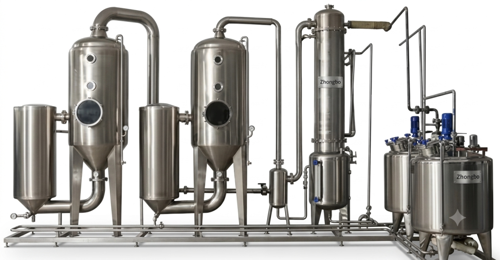 Zhongbo Stainless Steel Double Effect Falling Film Evaporator System with Mixing Tanks